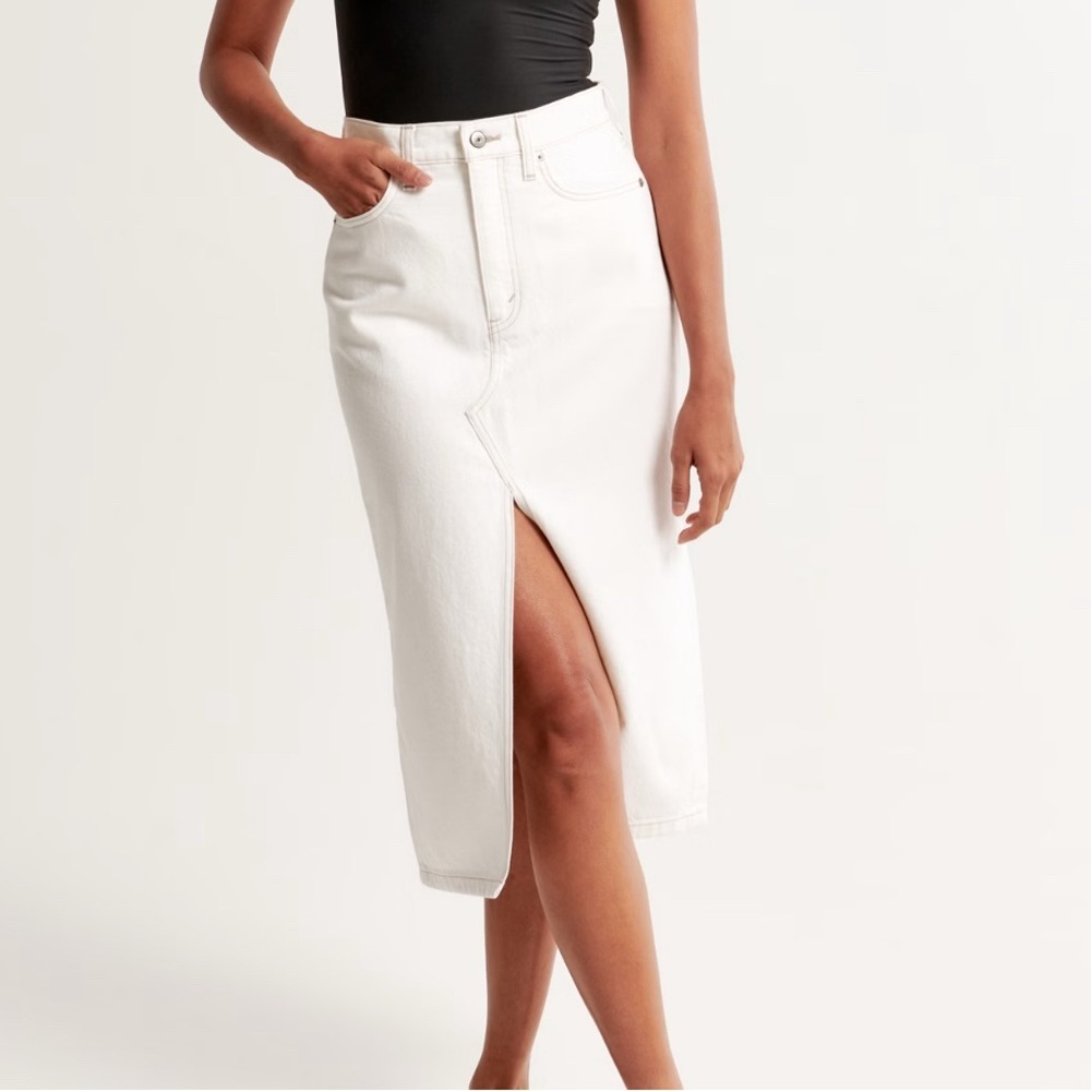 Abercrombie & Fitch High Rise Denim Skirt White Womenâs Size 34 Nwt